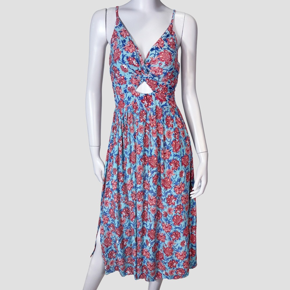 Angie Boho Floral Midi Dress Womens S Cutout Smocked Cottagecore